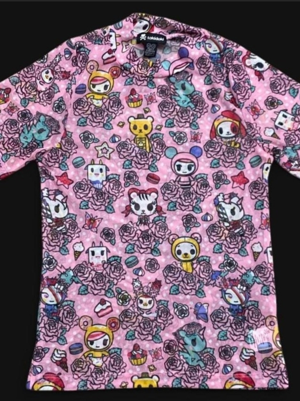 tokidoki Pink All-Over Character & Rose Print Mesh Tee
